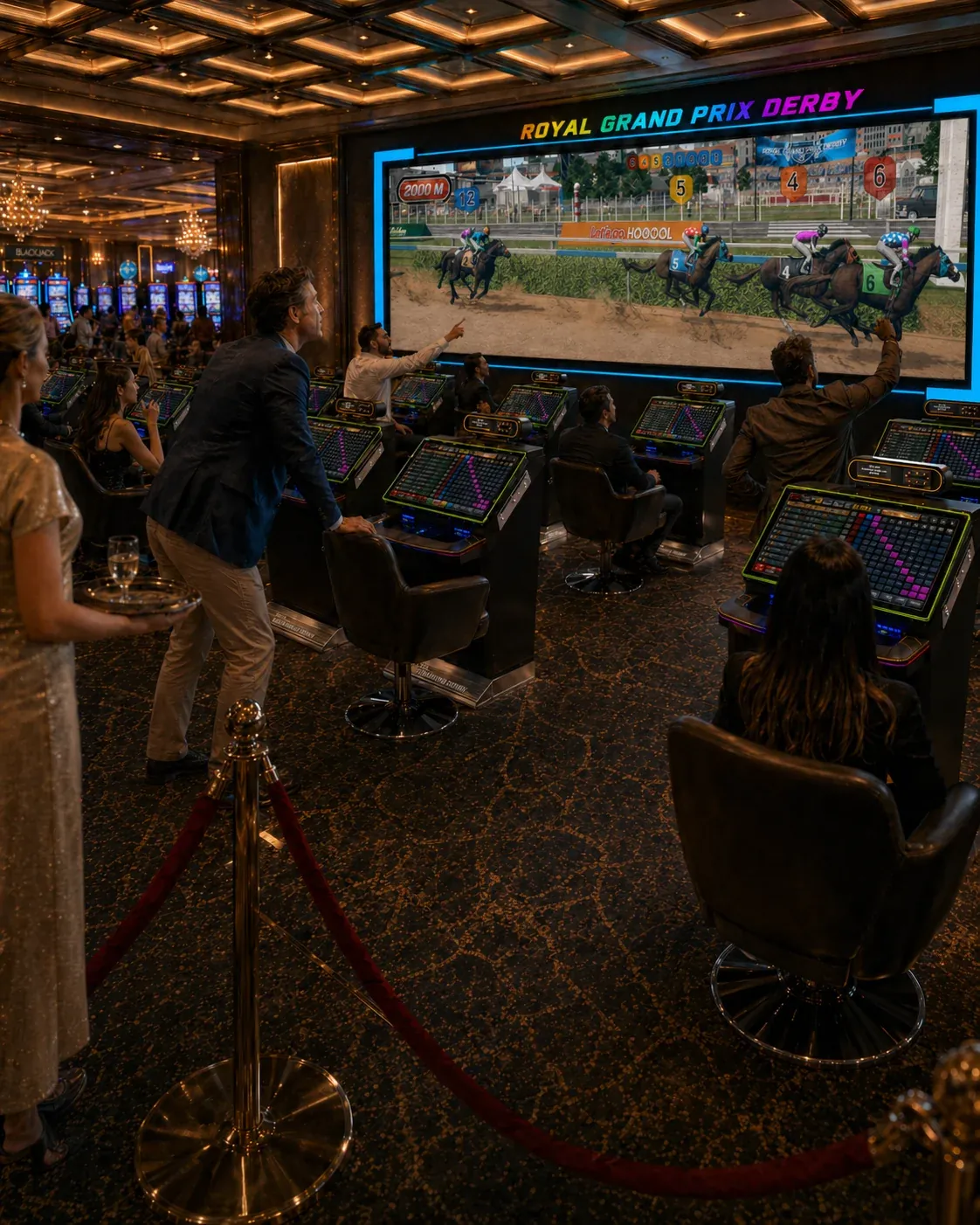 Players reacting at the terminal during a race